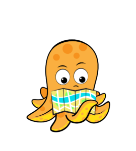 Buddy the octopus looking inquisitively at a map