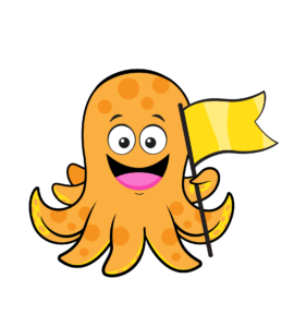 Buddy the octopus holds a yellow flag