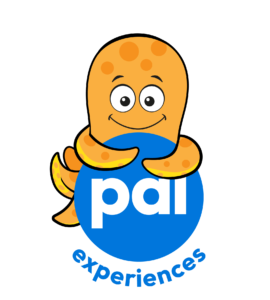 Buddy the octopus hugs the Pal Experiences logo