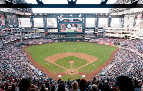 looking out onto Chase ball park field from behind home plate