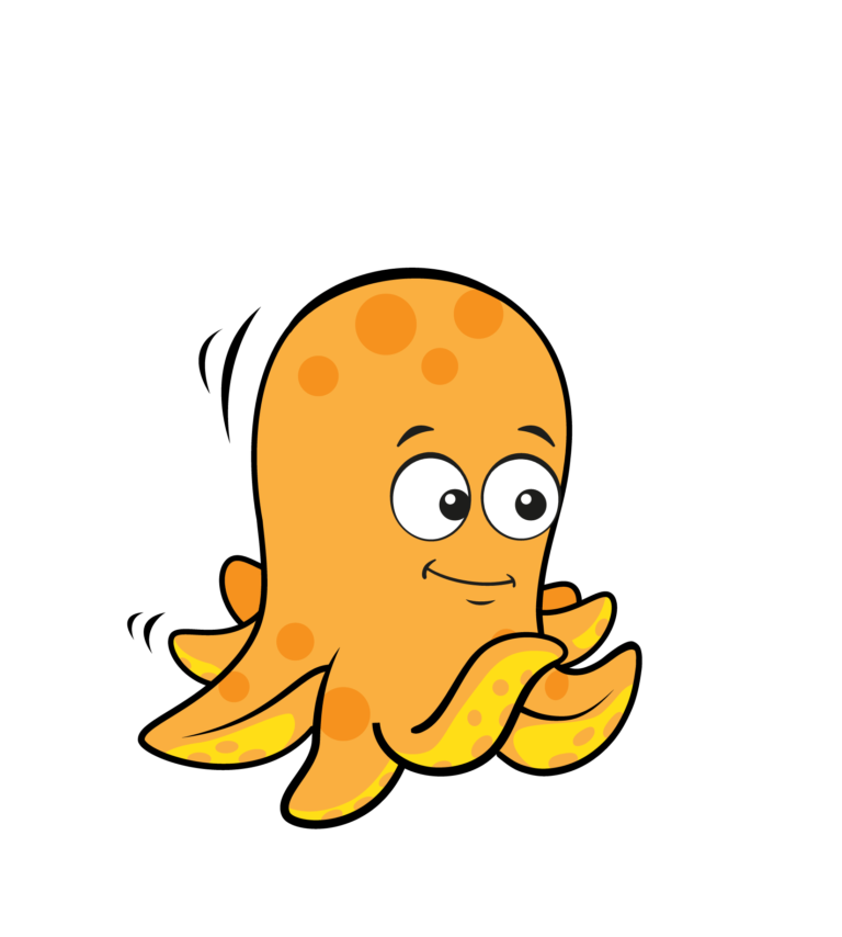 Buddy the octopus walks away towards the right